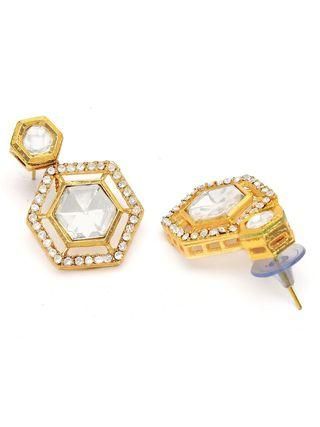 Karatcart Pearl Beaded Hexagonal Polki Kundan Necklace Set for Women